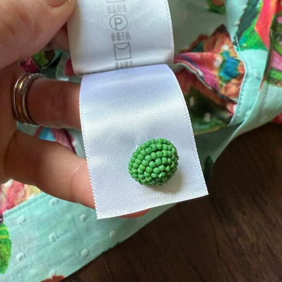 Farm Rio Cropped Blouse Fruit Print Beaded Sleeve Tie Top XS - Picture 8 of 11